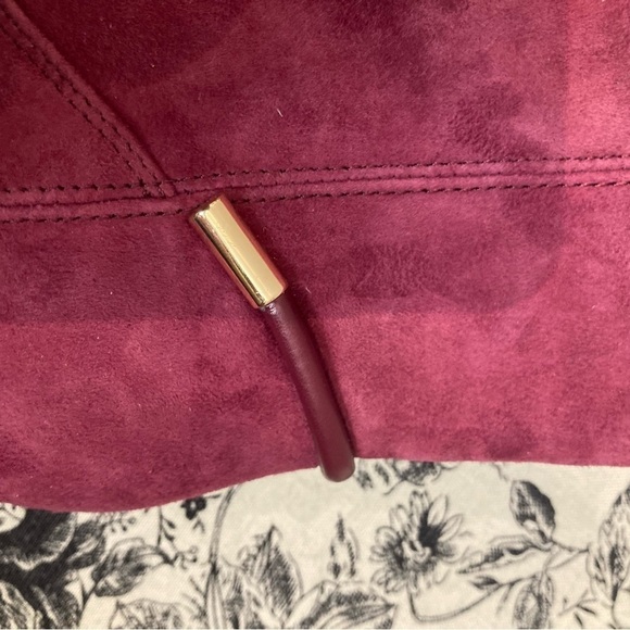 IMNYC  Sz 7.5 Isaac Mizrahi Suede w/ Gold Accent Stacked Heel Frances Booties - Picture 11 of 14